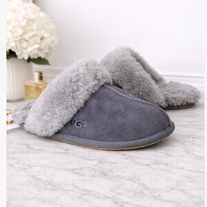 UGG Gray Suede Shearling Slippers Cozy Fuzzy Slide Mule Womens Size 8